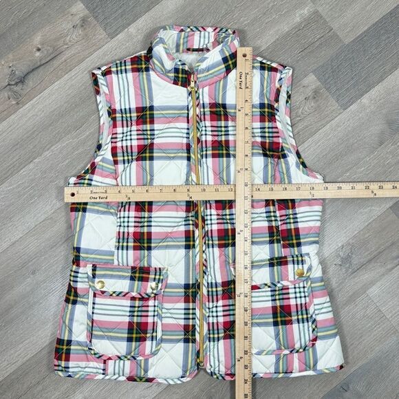 St. John’s Bay Plaid Full Zip Puffer Vest White Multi Medium - Picture 13 of 14